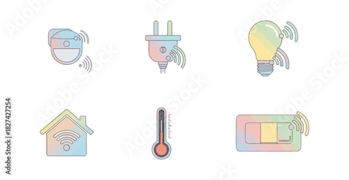 Smart home technology icons wireless devices and energy efficiency