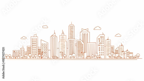 Modern City Skyline Illustration in Brown Detailed Architectural Outline for Urban Design Projects and Creative Visualizations - A Minimalist Cityscape Icon