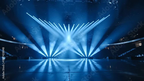 Dynamic Blue Stage Lights Illuminate an Empty Arena for a Grand Event.