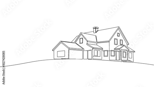 House line art in continuous one line, a modern architectural drawing