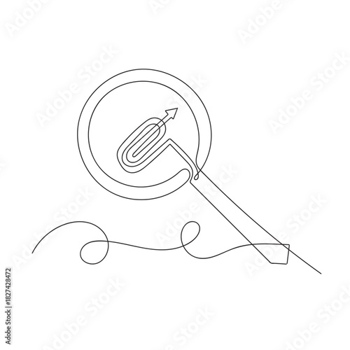 continuous line drawing magnifying glass and arrow cursor icon symbol for search illustration in contour line