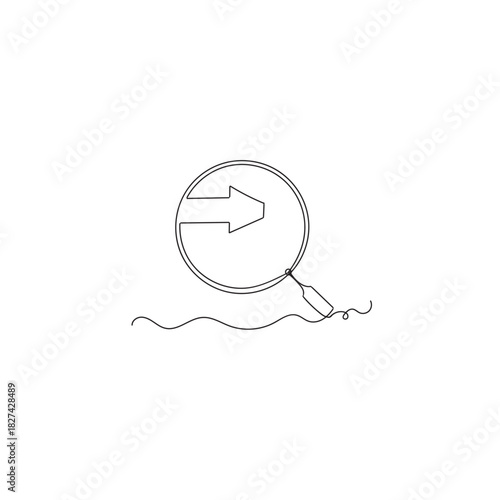 continuous line drawing magnifying glass and arrow cursor icon symbol for search illustration in contour line