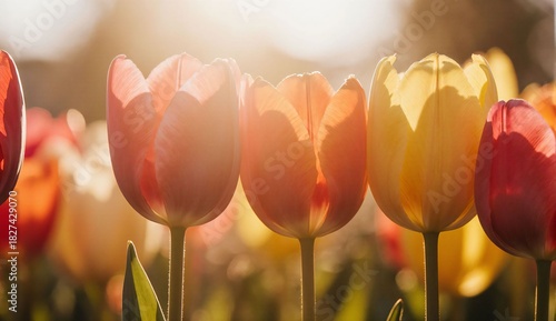Tulips blooming in spring sunlight - ultra realistic