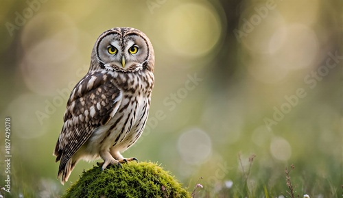 Owl with spring bokeh background - ultra realistic