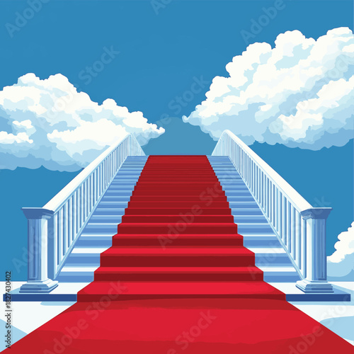 stage with red carpet and blue sky , vector style simple color