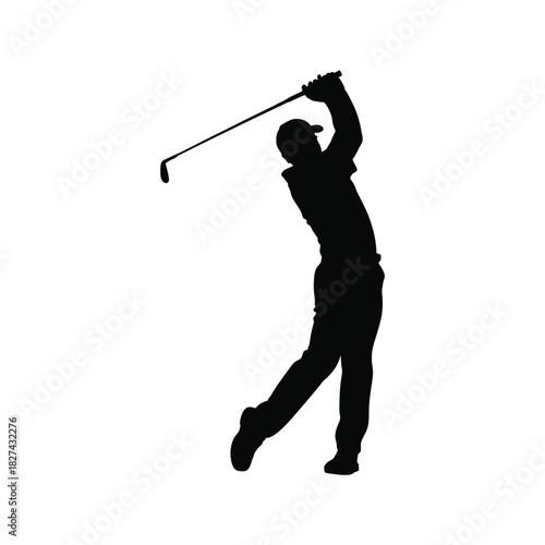Silhouette of a golfer swinging a club in mid action