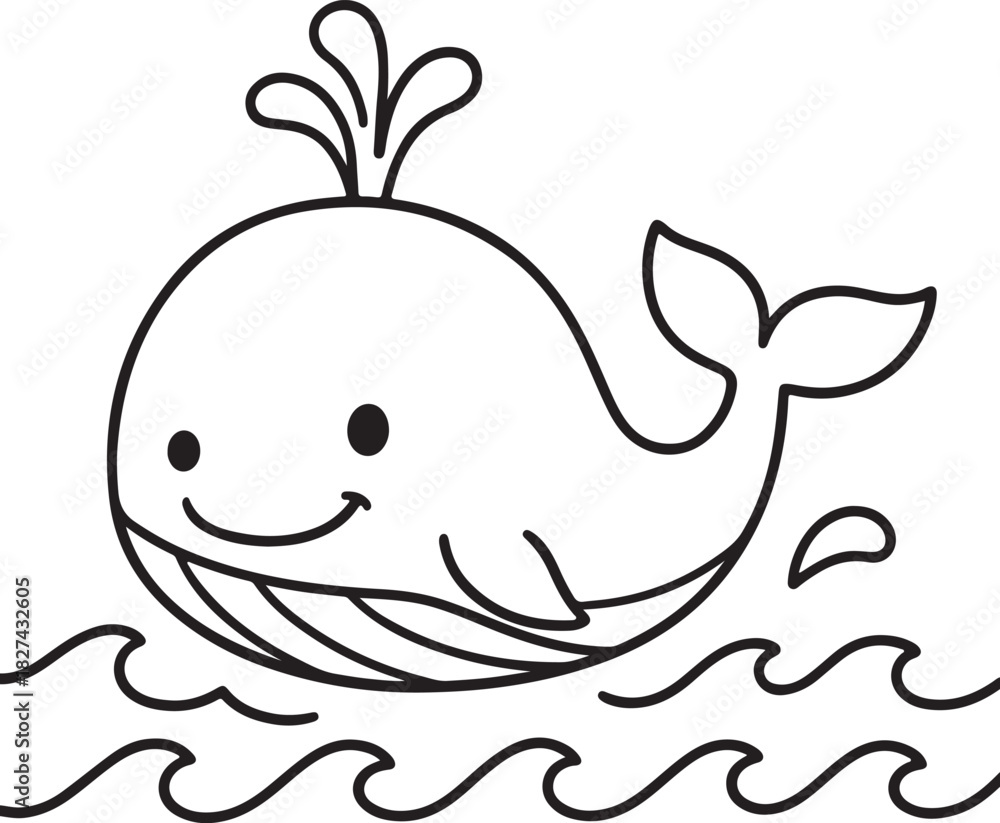 Obraz premium Cute cartoon whale spouting water in the ocean