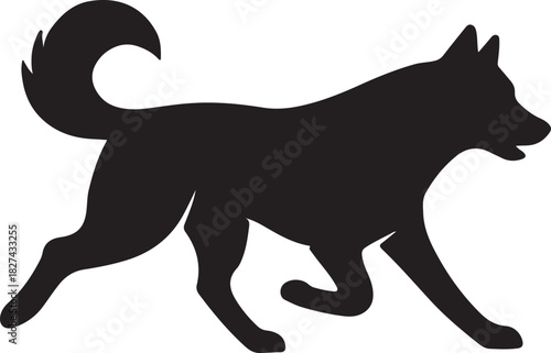 Black silhouette of a running dog showcasing its dynamic posture and form