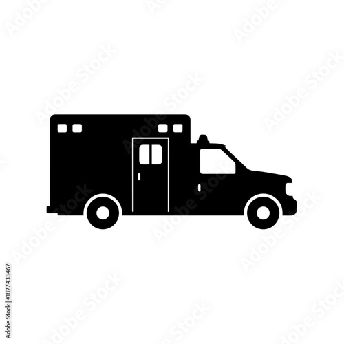 Ambulance Icon Emergency Medical Vehicle in Black Silhouette for Healthcare