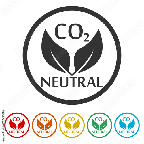 CO2 neutral icon. Set icons in color circle buttons