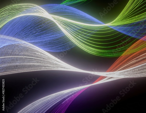 Glowing, colorful, wavy lines intertwine