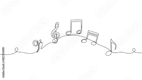 Musical Line Art A Continuous One-Line Drawing of Music Notes