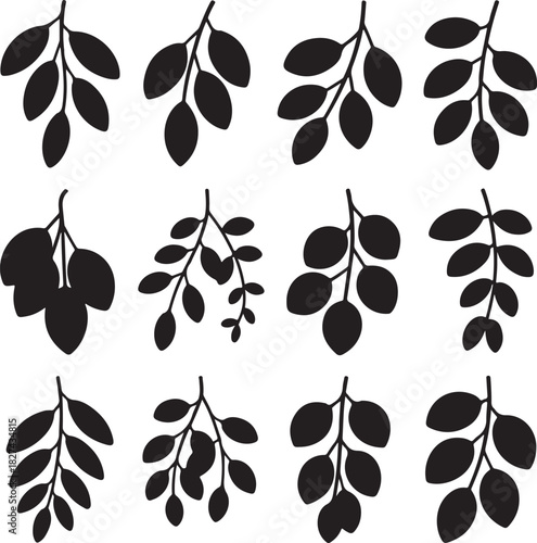 Elegant Collection of Black Silhouette Leaf Branch Designs for Creative Projects