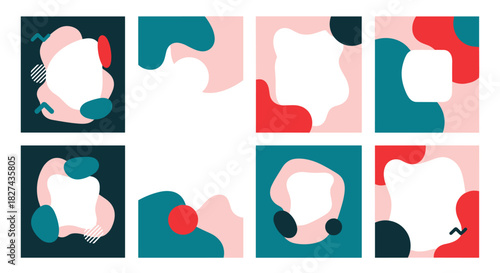 A set of eight abstract social media templates with organic fluid shapes and copy space for posts, stories, and quotes.