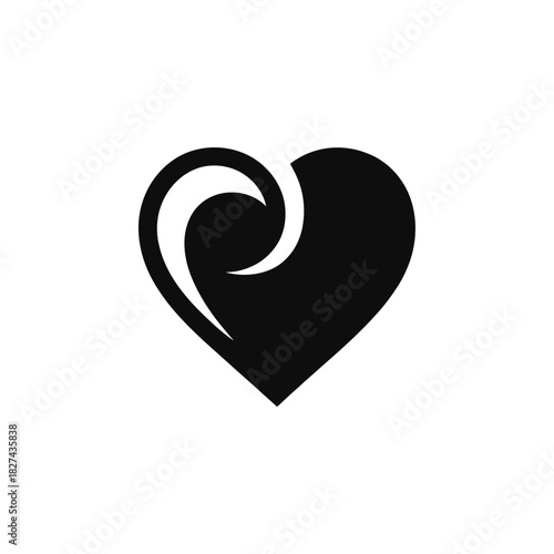 Abstract black heart symbol with swirling design