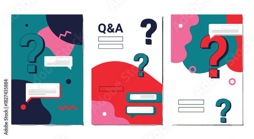 A collection of modern templates for Q&A sessions, featuring question marks and speech bubbles on abstract backgrounds.