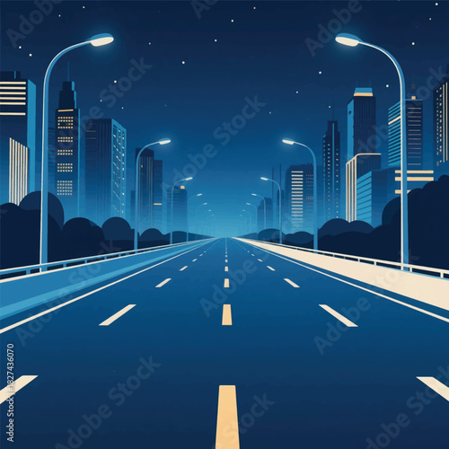 Asphalt Road at Night Illustrator Artwork Banner Background Design Template 