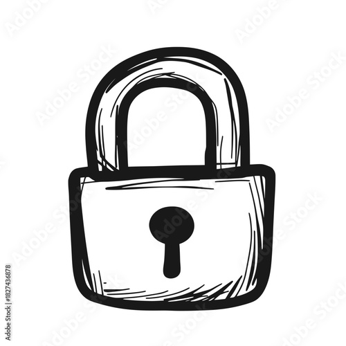 Hand drawn sketch style padlock lock security icon simple black outline isolated minimalist vector illustration