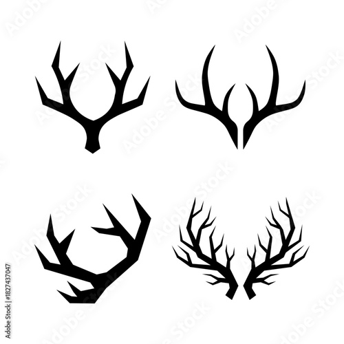 Stylized Geometric Deer Antlers Vector Set. Abstract Deer Horn Vectors. Geometric Antler Design Collection.