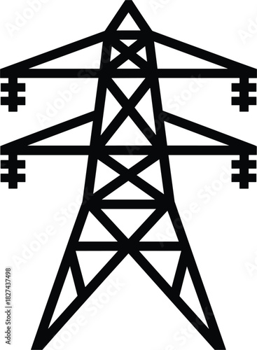Black graphic of a high voltage electricity pylon tower high voltage tower power line tower