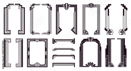 Elegant collection of Art Deco frames, borders, and dividers in a classic 1920s geometric style for vintage-themed projects.