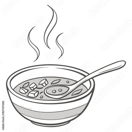 A steaming bowl of hearty soup with chunks of ingredients and a spoon perfect for a cold day meal