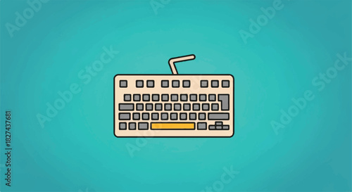 Illustration of a classic keyboard on a turquoise background highlighting technology and typing concepts.