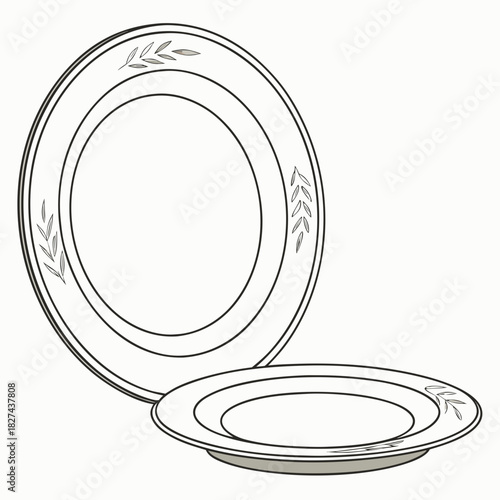 Elegant white dinner plates with delicate leaf pattern and double rim detail on a clean white background