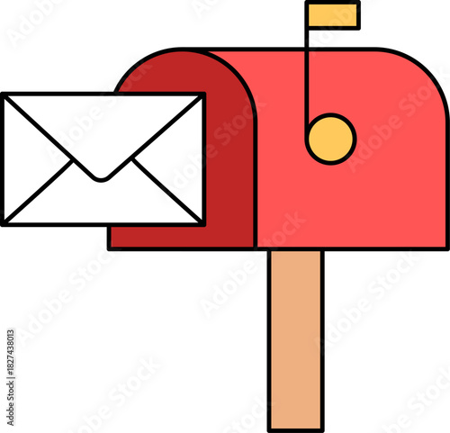 Simple Line Mailbox with Envelope Delivery Correspondence Icon Illustration