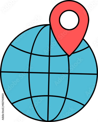 Flat Line Style Detailed Globe Location Pin Travel Destination Icon