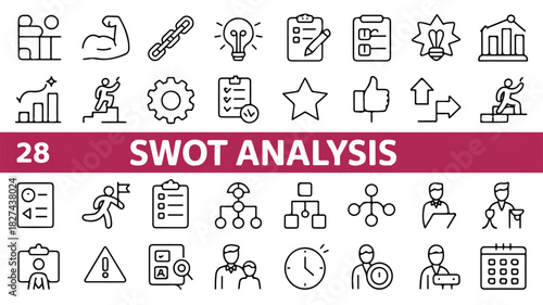 Comprehensive SWOT Analysis Icons A Professional Set for Business, Planning, and Strategy, Vector Graphics