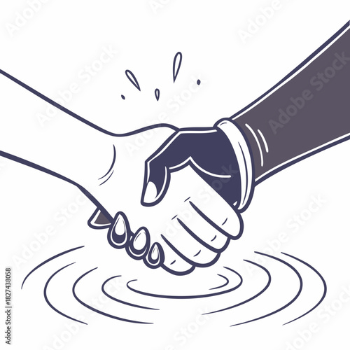 Two hands shaking in agreement over rippling water symbolizing trust and partnership in business
