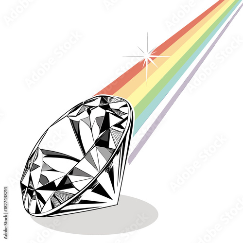 A sparkling diamond refracts light into a vibrant rainbow spectrum with a starburst effect against a white background