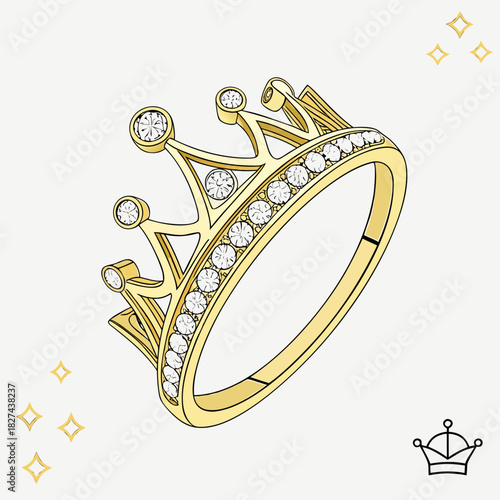 Elegant gold crown ring adorned with sparkling diamonds symbolizing royalty luxury and a touch of magic