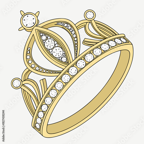 Elegant gold ring adorned with sparkling diamonds in a beautiful crown design symbolizing royalty and luxury