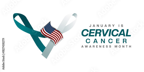 Cervical Cancer Awareness month. Ribbon and American flag. Great for cards, banners, posters, social media and more. White background.   