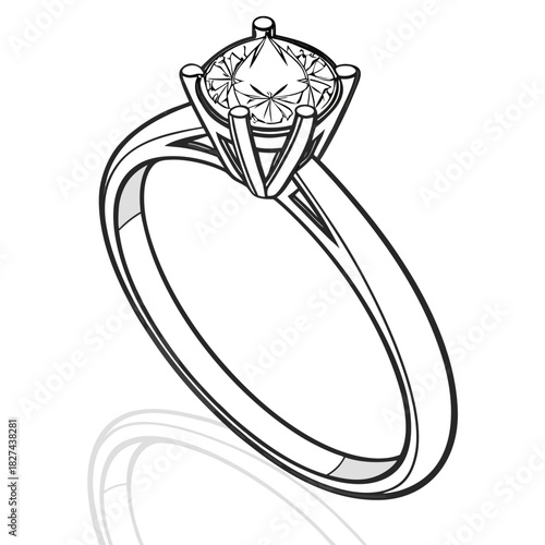 Elegant diamond engagement ring with a solitaire gemstone set in a classic four prong setting on a white background