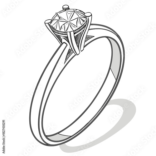 Elegant diamond engagement ring with a classic solitaire setting and a sparkling faceted gemstone on a white background
