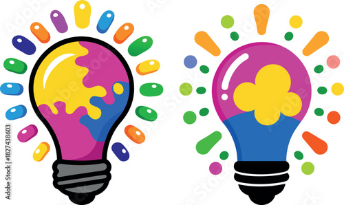 Bulb Idea Illustration, Hand Drawn Light Vector, Creative Innovation Artwork, Bright Idea Design, Minimal Light Bulb Drawing, Modern Innovation Art, Colorful Idea Vector, Smart Innovation Illustration