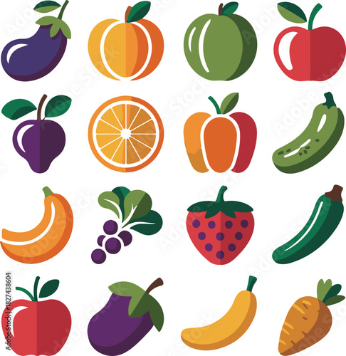 Healthy Food Icons Vector | Fresh Vegetable Fruit Illustration