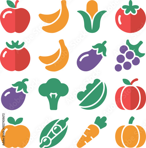 Healthy Food Icons Vector | Fresh Vegetable Fruit Illustration