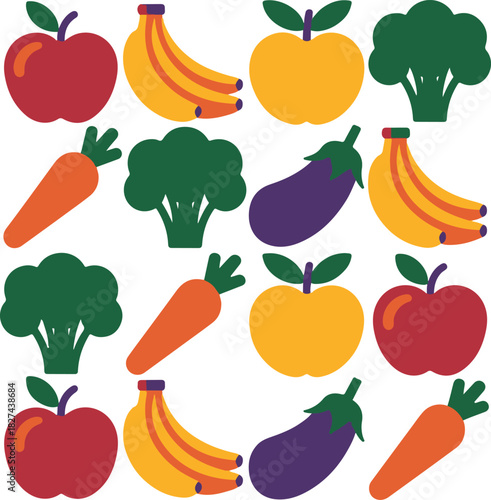 Healthy Food Icons Vector | Fresh Vegetable Fruit Illustration
