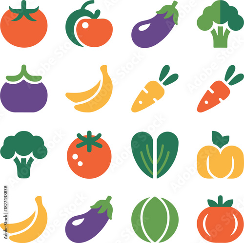 Healthy Food Icons Vector | Fresh Vegetable Fruit Illustration