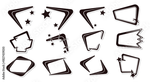 Set of retro 1950s style vector frames and design elements, including boomerangs and star shapes for vintage-themed projects.