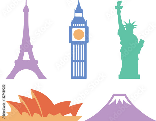 World Landmarks Colorful Vector | Travel Illustration Set