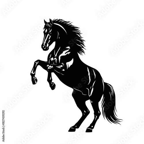 Majestic Black Stallion Rearing Up - A Powerful Equine Silhouette.
