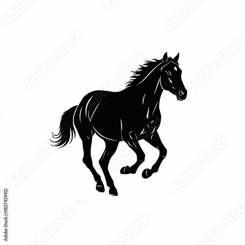 Majestic Black Horse Galloping Freely in Silhouette.