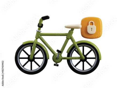 Bicycle with Lock icon 3d render concept of 3d cycle with padlock icon vector illustration