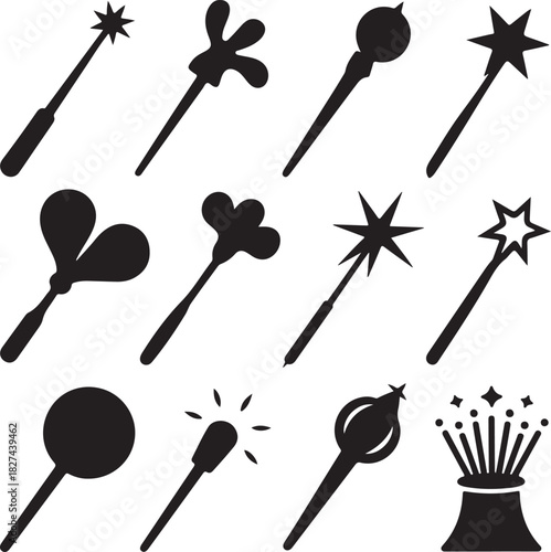 Magical Wand Set Vector Illustration for Fantasy and Magic Projects