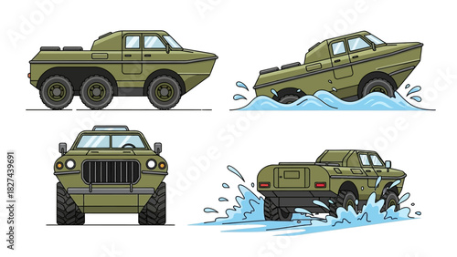 Amphibious All-Terrain Vehicle Illustration Set